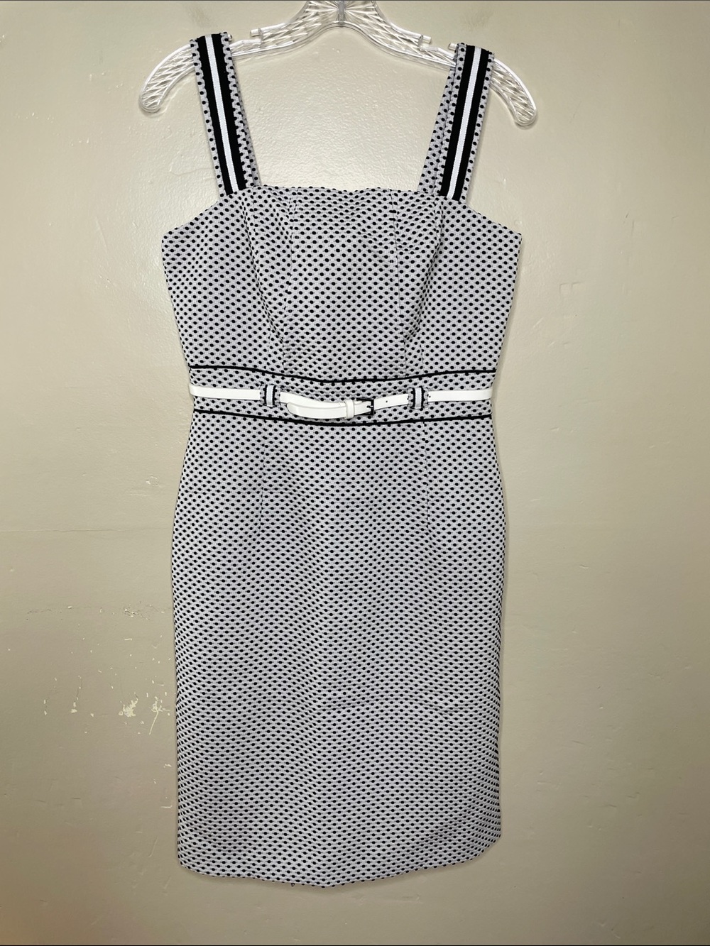 ANTONIO MELANI Black & White Polka Dot Belted Sheath Preppy Classic Dress 4